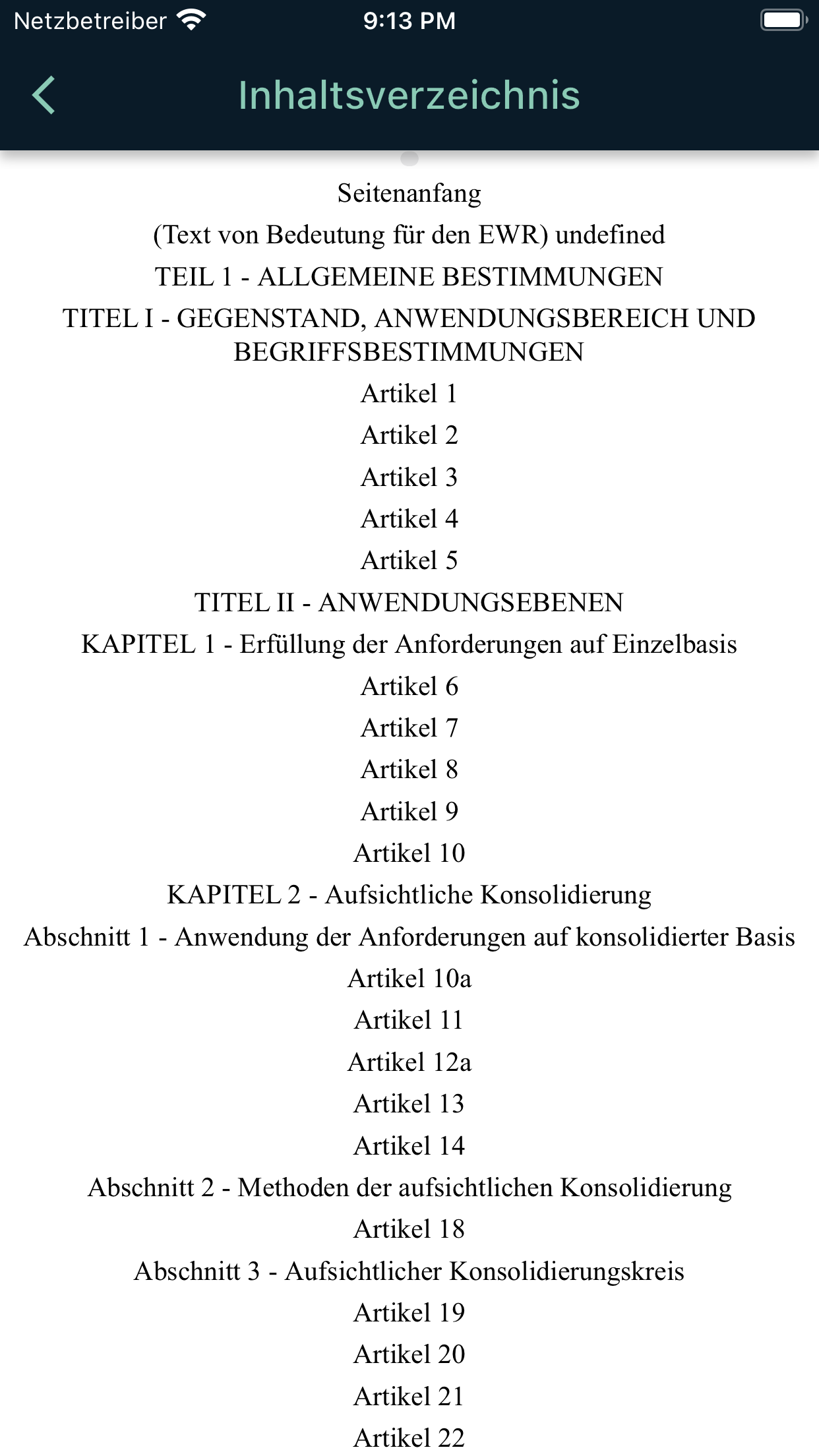 CRR App – Inhaltsverzeichnis und Navigation